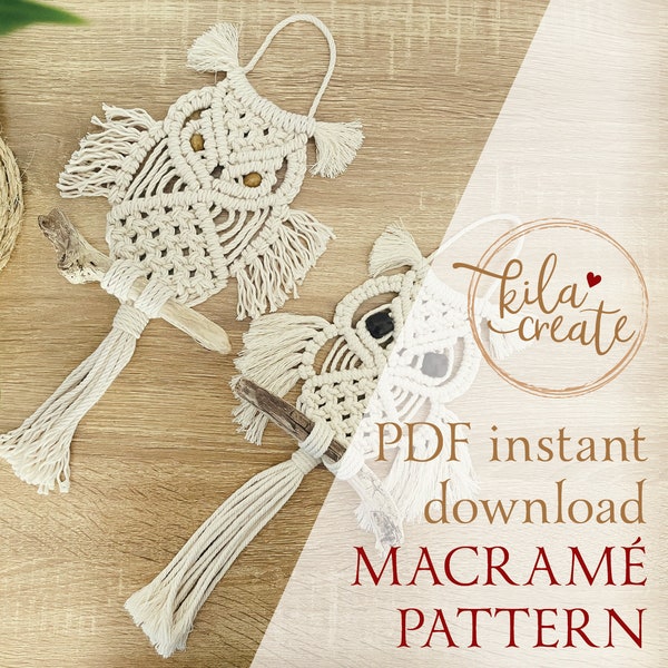 Macrame Owl Wall Hanging Tutoriel de modèle PDF Téléchargement instantané Guide de nœud en macramé gratuit | Oliver et Oliviana Boho Hiboux | Motif de hibou en macramé