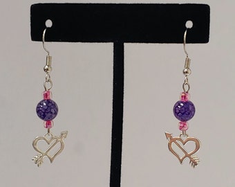 Valentine's Day Earrings - Heart with Arrow Earrings - Love Earrings
