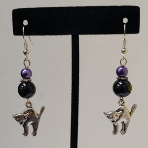 Halloween Earrings - Cat Earrings - Witch &#39;s Cat Earrings - Halloween Jewelry - Cat Jewelry - Witch&#39;s Cat Jewelry