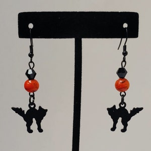 Halloween Earrings - Witch&#39;s Cat Earrings - Cat Earrings - Halloween Cat Earrings - Halloween Jewelry