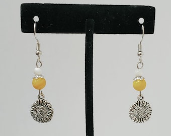 Silver Sunflower Earrings - Sunflower Earrings - Sunflower Jewelry