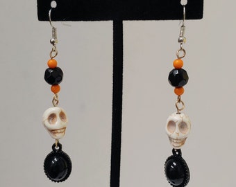 Halloween Earrings - Skull Earrings - Halloween Jewelry - Skull Jewelry - Black/Orange