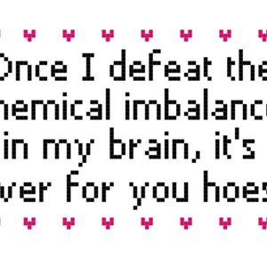Una vez que derrote el desequilibrio químico en mi cerebro, se acabó para ustedes Hoes Cross Stitch Patrón PDF (Descarga digital)- *SOLO PATRÓN*