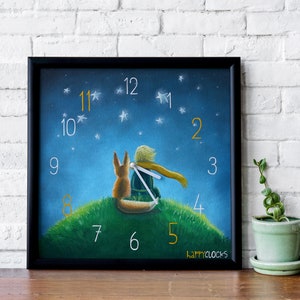 Reloj de pared del Principito Ilustración del Principito y el zorro Reloj de dibujos animados de El Principito Decoración de habitación infantil Decoración de habitación infantil
