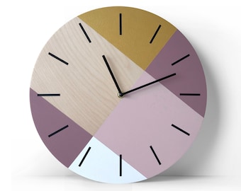 Scandi wall clock with rose color and gold Geometric scandinavian clock Minimalist wooden clock Dusty rose and pale pink clock