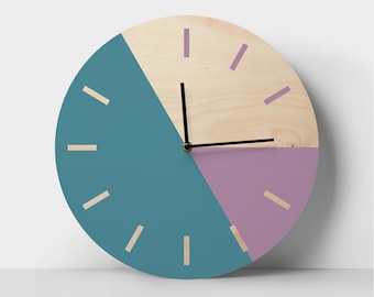 Minimalist wall clock Masculine Clock Teal and purple clock Geometric wall art Large clock Scandinavian clock