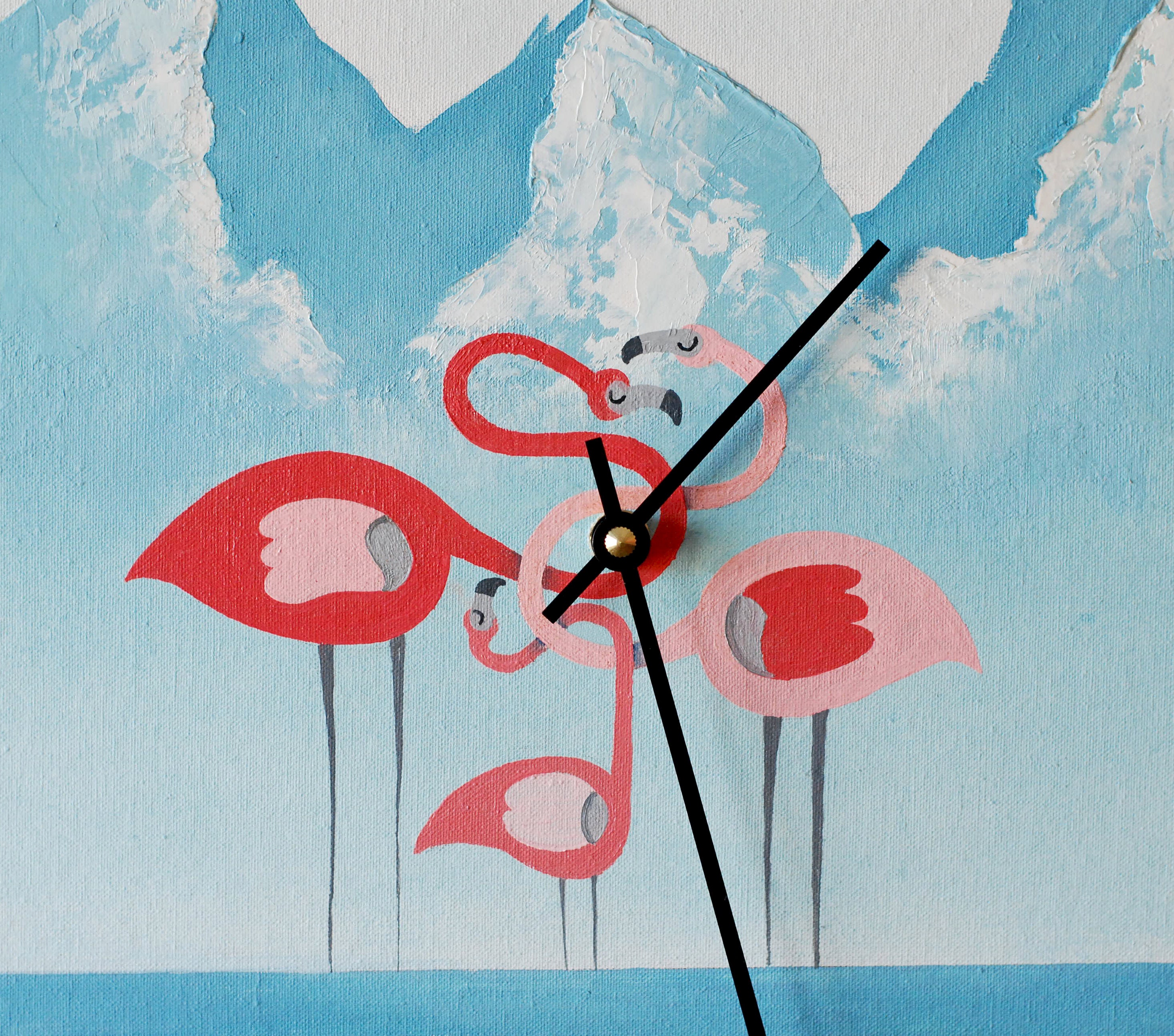 Flamingo wall clock Minimalist home decor Pink blue white Oil | Etsy