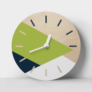 Chartreuse wall clock Unique wooden clock Personalized wall clock Modern wall clock image 1