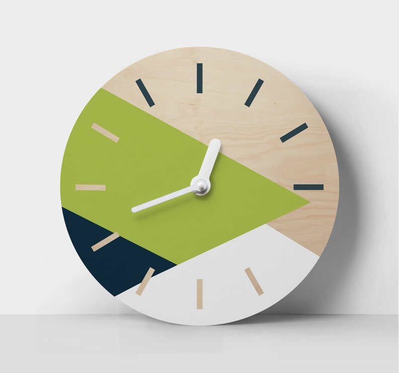 Chartreuse wall clock Unique wooden clock Personalized wall clock Modern wall clock image 1