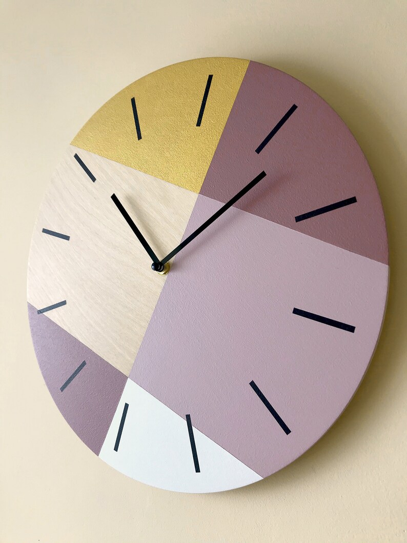 Scandi Wall Clock With Gold Geometric Scandinavian Clock Etsy