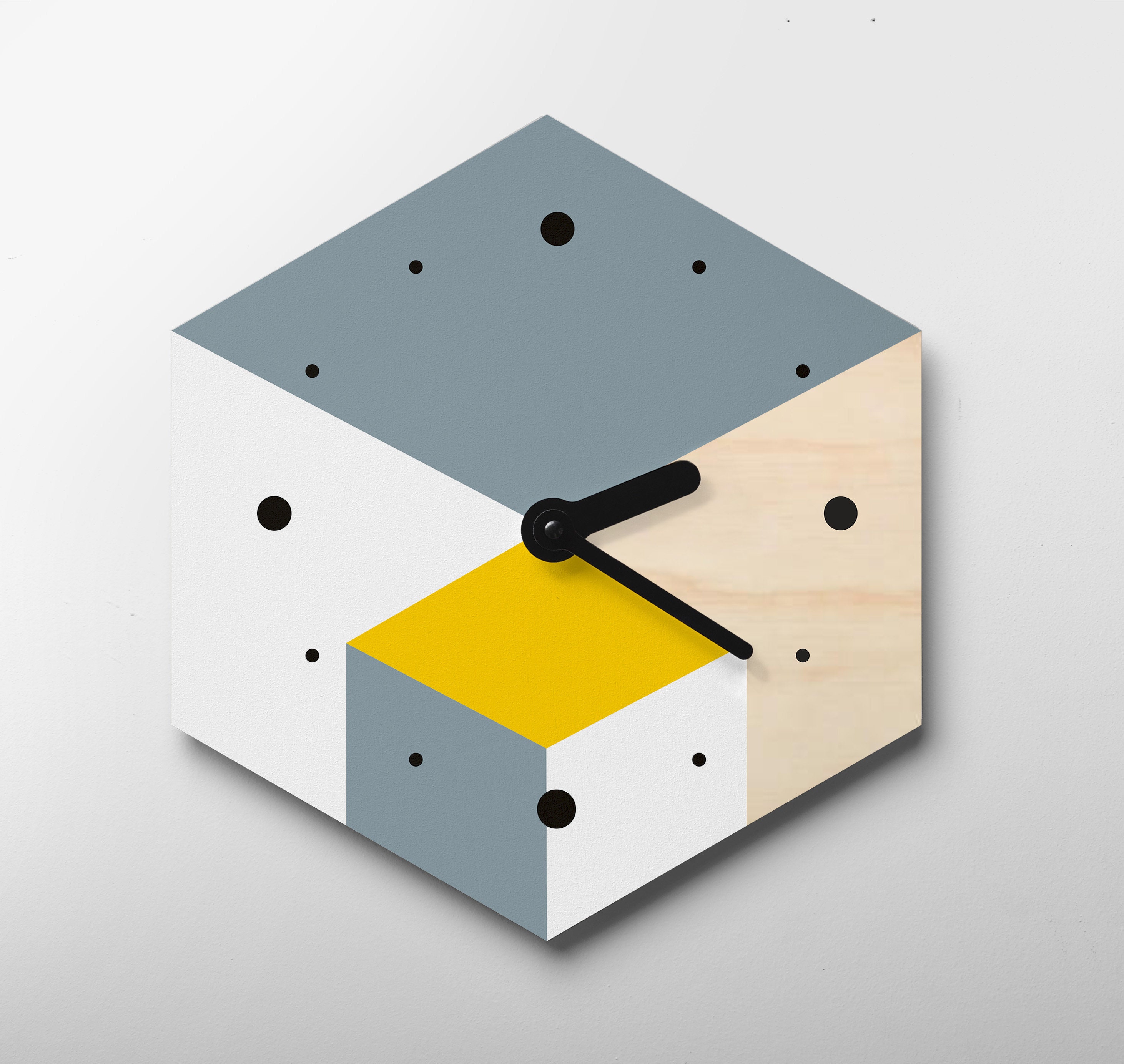 Hexagonal Modern Wall Clock Midcentury Geometric Wall Art Etsy