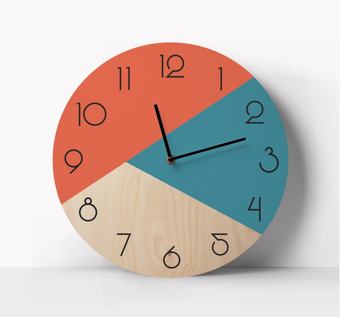 Artsy Wall Clock, Geometric Unique Clock, Multicolored Wooden Wall