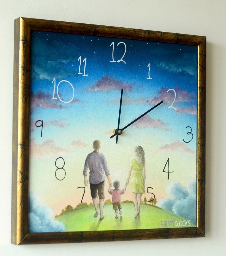 Family wall clock Personalized clock Sunrise colors Oilpainted Etsy