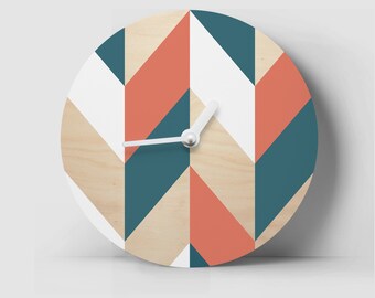 Geometric wall clock Minimalist wall art Mid-century clock Living room clock Modern clock Round clock Wooden wall decor