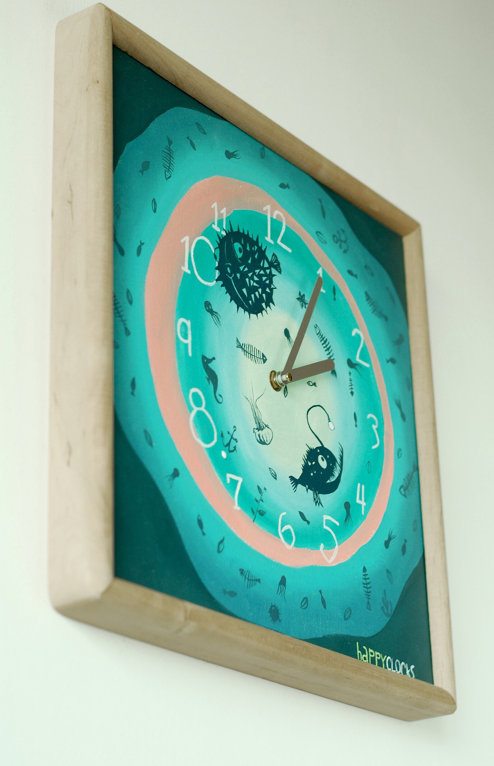 Kids Wall Clock Fishes Illustrated Clock Nursery Clock With Etsy