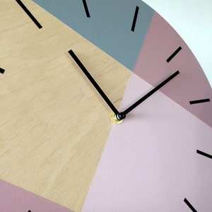 Scandi wall clock with pastel colors Minimalist wooden clock Pale purple and pale pink decor Geometric unique clock Personalized clock image 6