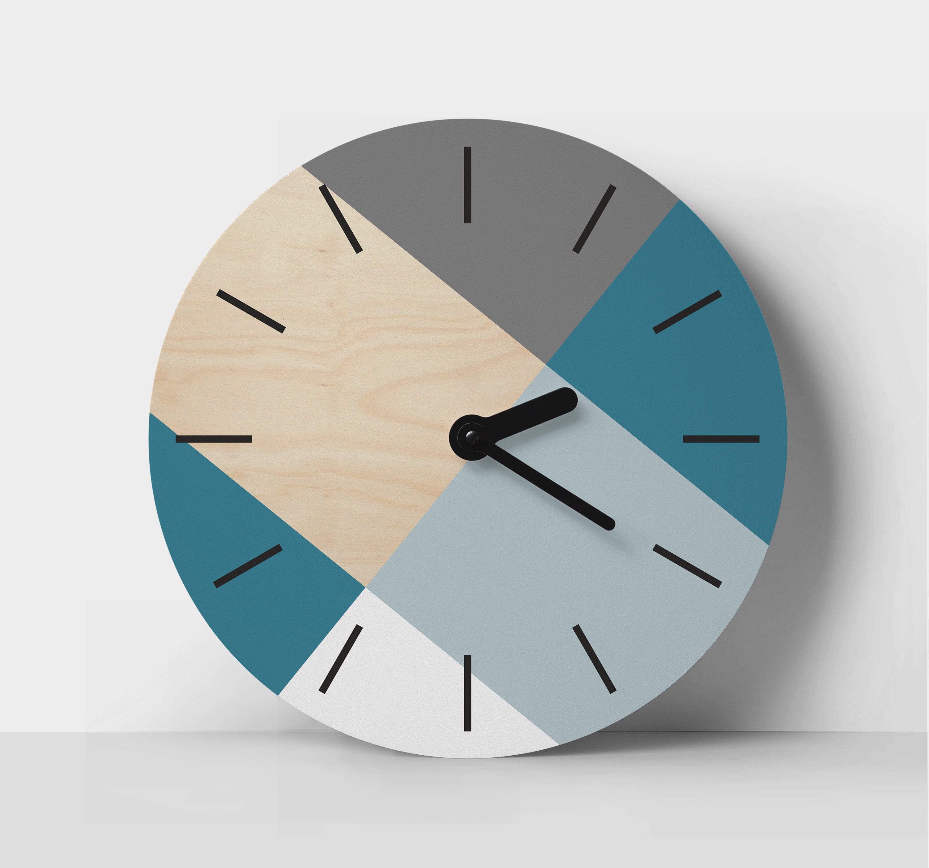 Turquoise Wall Clock Teal Blue Wall Art Color Block Wall Clock Design Clock  Round Wooden Clock - Etsy, image size:3000x2803