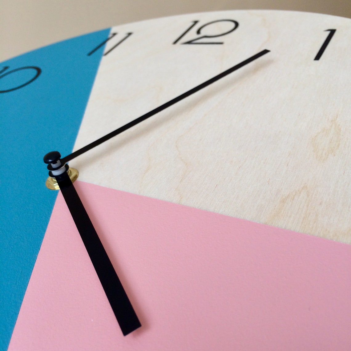 Geometric Wall Clock With Numbers Round Wooden Clock in Deep Etsy