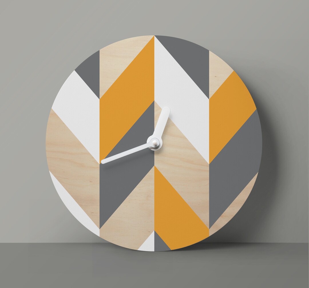 Mustard Wall Clock Geometric Clock Gray and Yellow Decor Minimalist ...