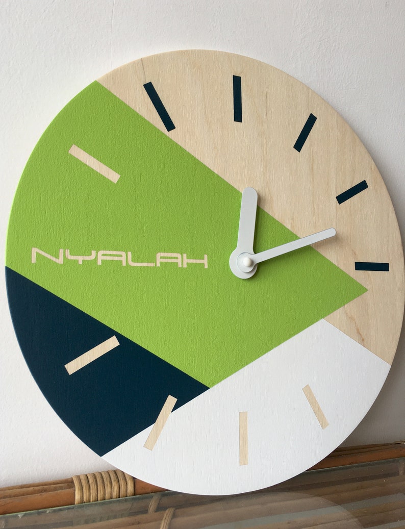 Chartreuse wall clock Unique wooden clock Personalized wall clock Modern wall clock image 4