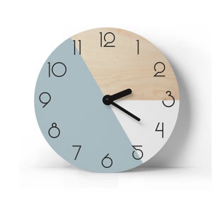 Geometric wall clock with numbers Modern wall art Minimalist clock Pastel blue and white clock Mid century decor