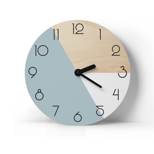 Geometric wall clock with numbers Modern wall art Minimalist clock Pastel blue and white clock Mid century decor