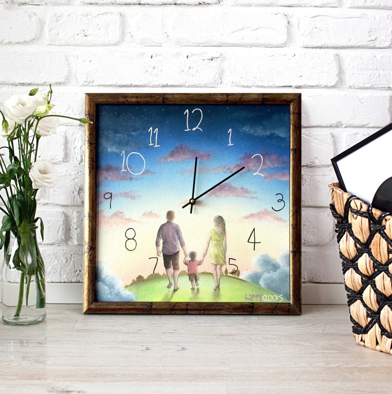 Family wall clock Personalized clock Sunrise colors Oilpainted Etsy