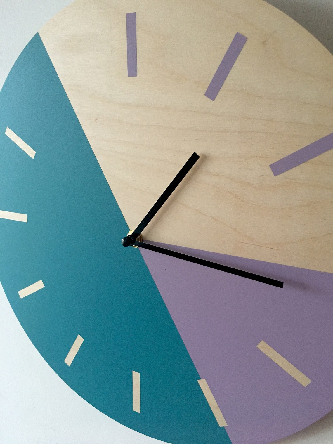 Minimalist Wall Clock Masculine Clock Teal and Purple Clock Etsy