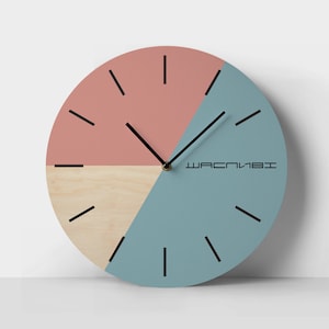 Color block wall clock Faded denim and pale pink colour block art Geometric round clock Design clock