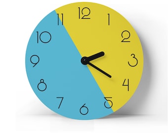 Ukraine flag wall clock with numbers Yellow and blue wall art  Ukraine wall art Ukraine handmade Minimalist wooden clock Unique clock