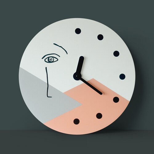 Abstract One Line Face Wall Clock Minimalist Colorful Wall Etsy