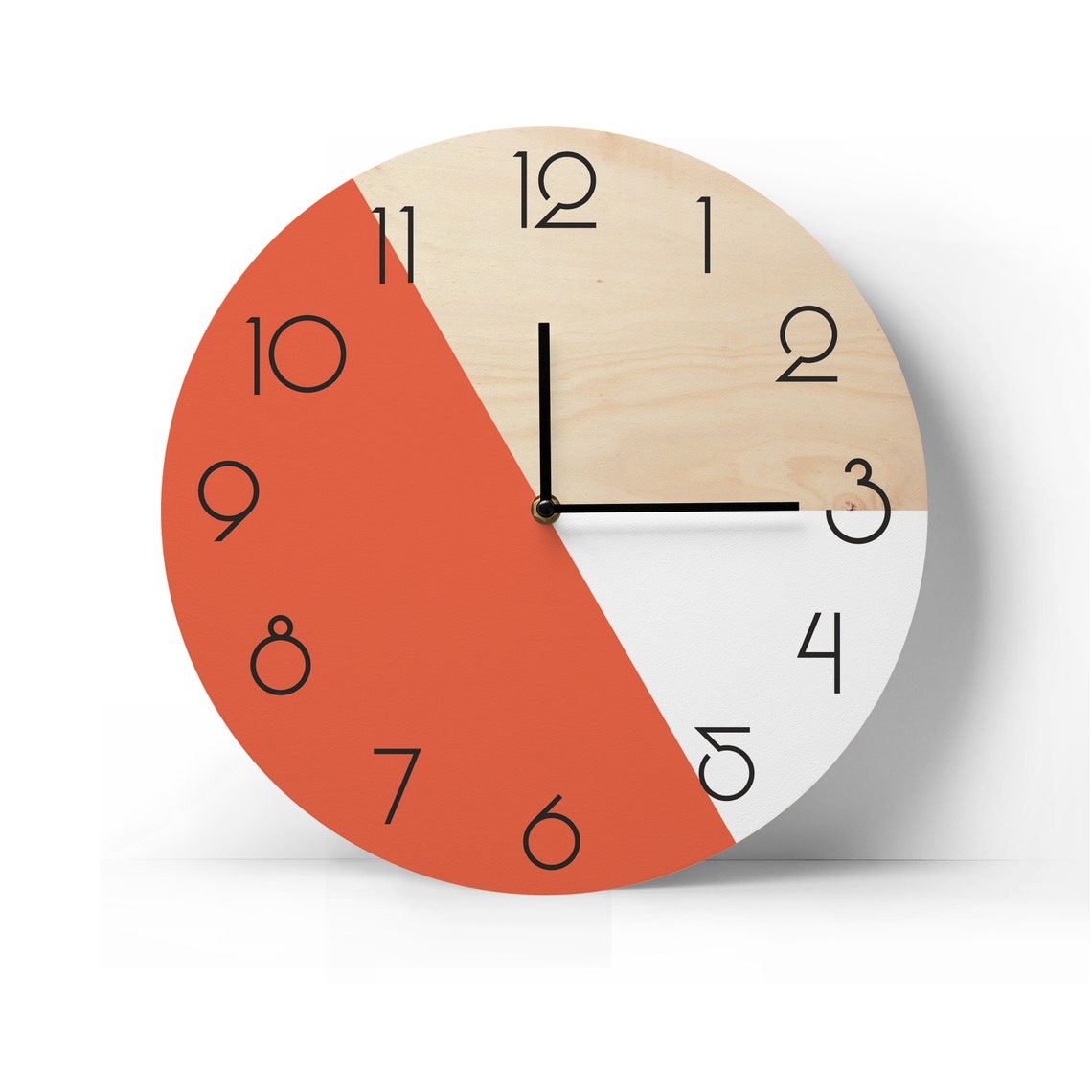 Orange Wooden Wall Clock Orange and White Clock Midcentury Etsy