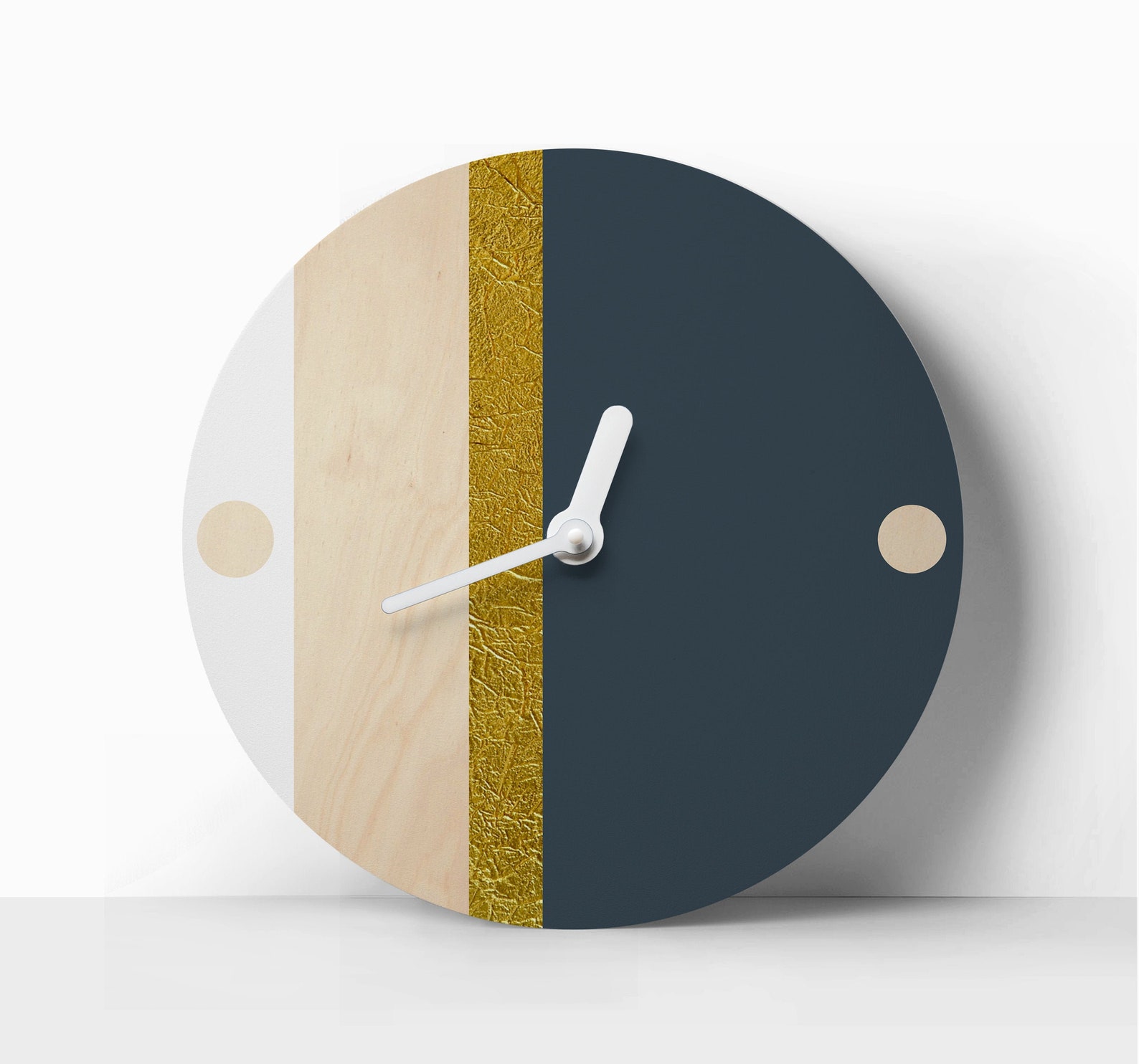 Scandinavian Wall Clock Color Blocked Clock With Golden Strip Etsy