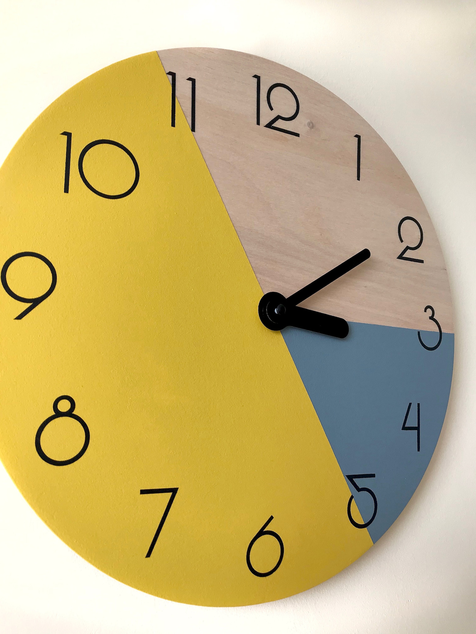 Minimalist Wall Clock With Numbers Large Wooden Clock Mustard Etsy