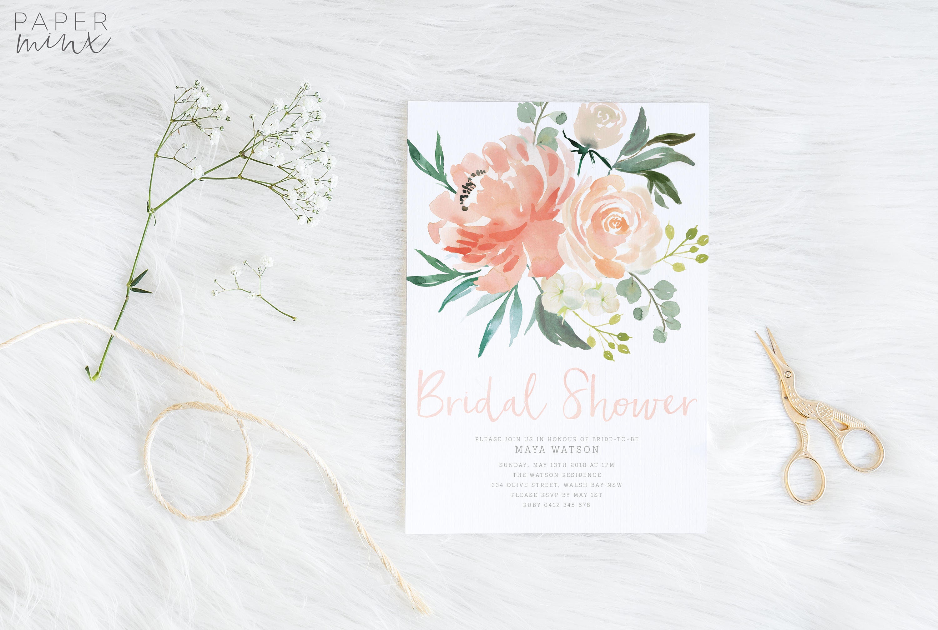 Bridal Shower Invitation Printed Invitation Floral Bridal Etsy