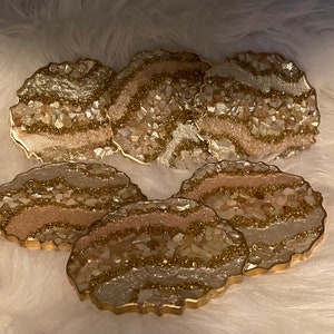 SALE Beautiful custom made geode shaped mother of pearl and glitter coasters!