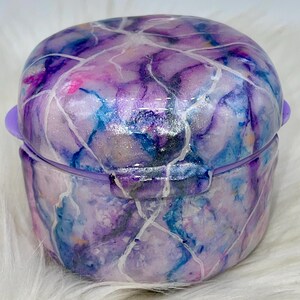 Abstract Marble Denture Bath, Hand Painted Dental Prosthetic Container Soaker