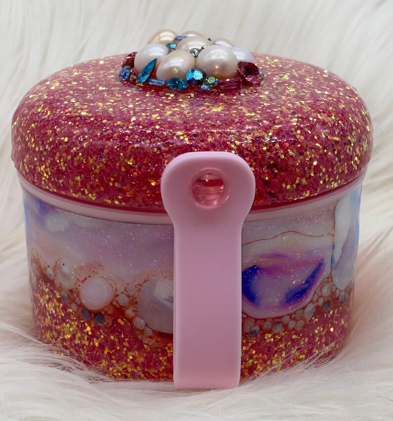 Custom No Leak Glitter & Vinyl Pink Gem Inspired Denture Bath/storage