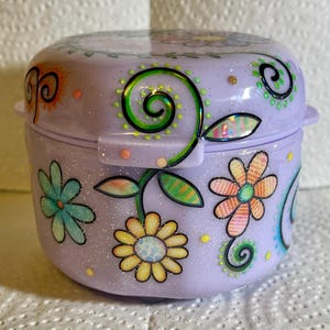 Pretty Purple Floral Denture Bath/Dental Prosthetic Container Soaker Box Container