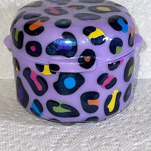 Pretty Purple Colorful Cheetah Denture Bath/Dental Prosthetic Container Soaker Box Container