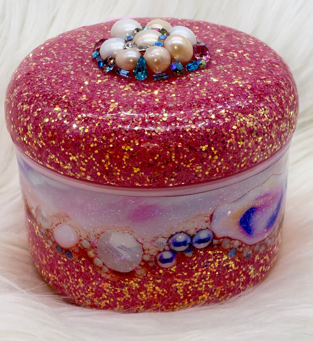 Custom No Leak Glitter & Vinyl Pink Gem Inspired Denture Bath/storage