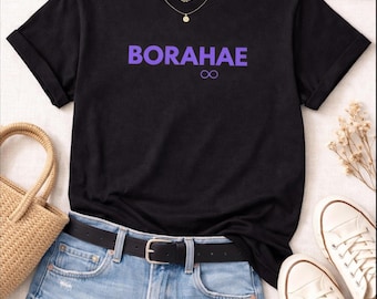 Borahae Minimalist Shirt, Purple Kpop Inspired Tee, Streetwear Concert Outfit