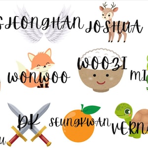 Diecisiete nombres de miembros / SVNTN Bias / Descarga digital de KPop / Carat Descarga para archivo de corte digital Cricut DXF EPS Svg Png Lightstick Decal