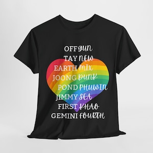 GMMTV Thai BL Rainbow Heart Ships T Shirt, Thai BL Lover, Graphic Tee,Thai Boy Love Actors, Thai Boy Love Ships Graphic Tee, Thai Actors Tee