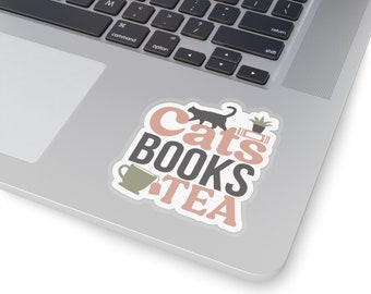 Cats Books Tea Sticker: Bookish Laptop Decal