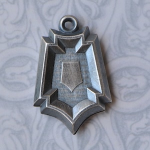 Vintage French 3D Watch Fob Ornate Shield Pendant Charm for Assemblage Jewelry Pendant or Watch Chain Sterling Silver Plated Brass 277J