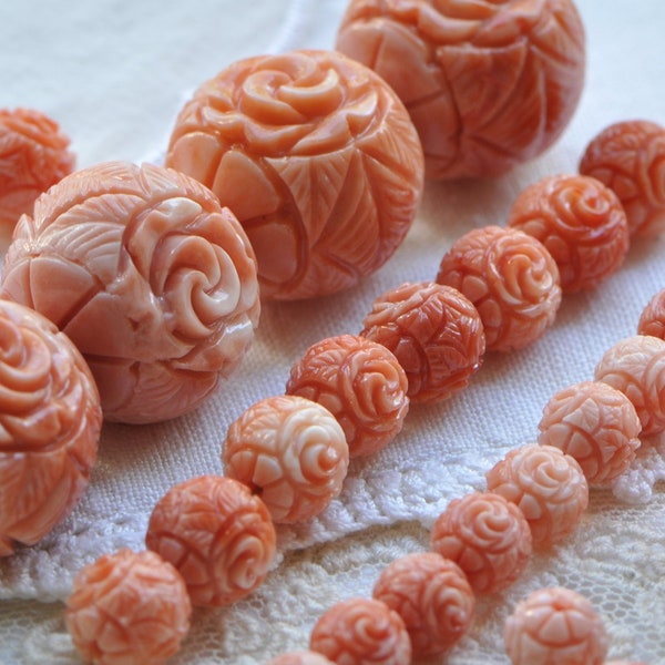 Faux Hand Carved Shell or Coral Asian Vintage Style Roses 3 Sizes