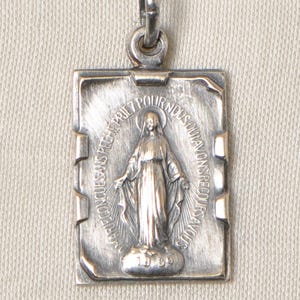 Vintage Religious Medal St Saint Mary Virgin Rectangular Catholic Religious Christian Sterling Silver Plated Brass French Made in France
