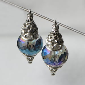 Kit to make 2 Pieces Glass Crystal Blue AB Aurora Borealis Drops Faceted Rhinestone Charms Pendants Silver Toned
