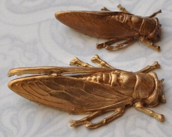 Vintage French 3D Cicada Insect Victorian Style Jewelry Finding Raw Brass 2 Sizes 1 Pieces 120J 577J